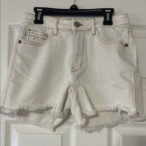 Judy Blue White Denim Jean Shorts with Rainbow Stitching